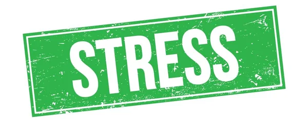 绿色黑色矩形邮票标志上的Stress文字 — 图库照片