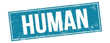 Mavi grungy dikdörtgen damga işareti üzerinde İNSAN metin.