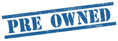 Mavi grungy dikdörtgen vintage damga üzerinde PRE OWNED metin.