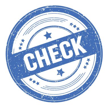 Mavi yuvarlak grungy doku damgası üzerinde CHECK metni.