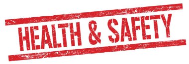 Kırmızı grungy dikdörtgen mühür işareti üzerinde Sağlık & Güvenliği metni.