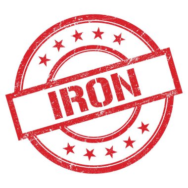 Kırmızı yuvarlak plastik damga üzerine yazılmış IRON metni.