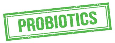Yeşil grungy vintage dikdörtgen damgalı PROBIOTICS metni.