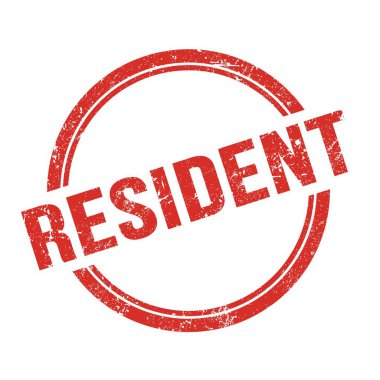 Kırmızı grungy vintage yuvarlak pulu üzerine yazılmış RESIDENT metni.