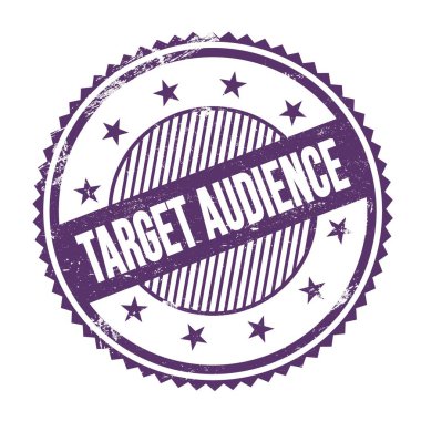 Mor indigo grungy zig zag kenarları üzerine yazılmış TARGet AUDIENCE metni yuvarlak pul.
