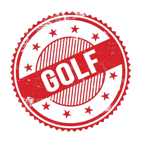 Kırmızı grungy zig zag kenarlarında yazılmış GOLF metni yuvarlak pul.