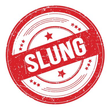 Kırmızı yuvarlak grungy doku damgası üzerine SLUNG metni.