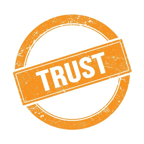 Trust Text Auf Orangefarbenem Grungy Rundem Vintage Stempel — Stockfoto