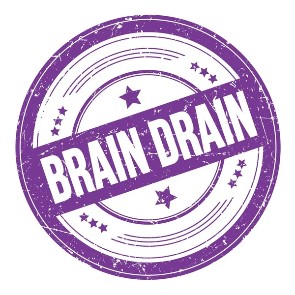 Brain Drain Texte Sur Timbre Texture Grunge Ronde Indigo Violet — Photo