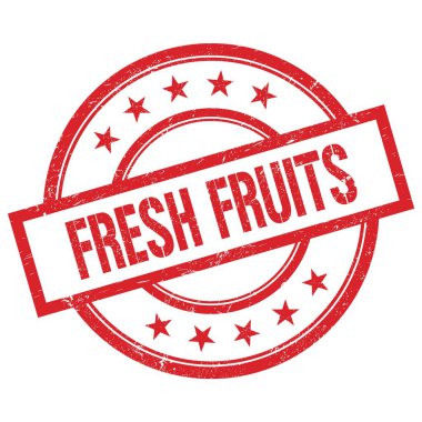 FRESH FRUITS yazıları kırmızı yuvarlak plastik damga üzerine yazılmış.