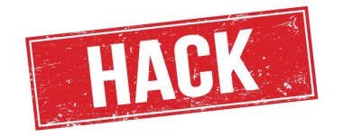 Kırmızı grungy dikdörtgen damga işareti üzerinde hack metni.