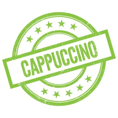 Yeşil yuvarlak vintage kauçuk damga üzerine yazılmış CAPPUCCINO metni.