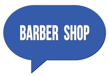 BARBER shop metin mavi bir konuşma kabarcık pulu ile yazılmış