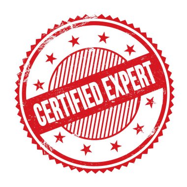 Kırmızı grungy zig zag kenarları yuvarlak mühür üzerine yazılmış CERTIFED Expert metin.