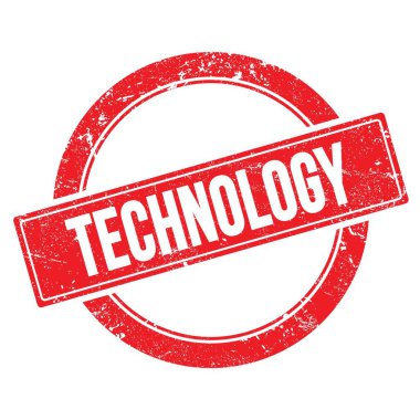 Kırmızı grungy yuvarlak vintage pul üzerine TECHNOLOGY metin.