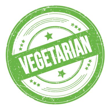 Yeşil yuvarlak, kirli doku damgası üzerine VEGETARIAN metin.