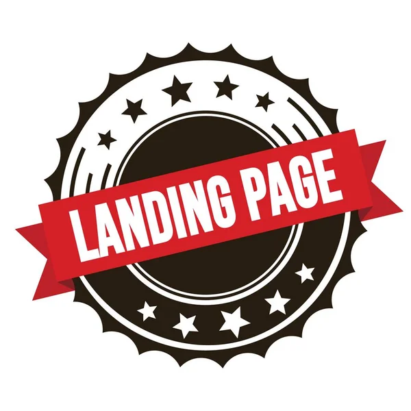 Landing Page Text Red Brown Ribbon Badge Stamp — Stock Photo, Image