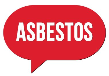 ASBESTOS metni kırmızı bir konuşma kabarcığı damgası ile yazılmış