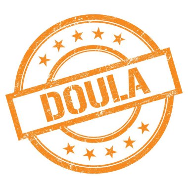 Turuncu yuvarlak vintage kauçuk damgalı DOULA metni.