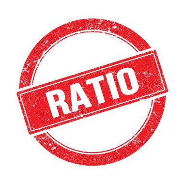 Kırmızı grungy yuvarlak vintage damga üzerinde RATIO metni.