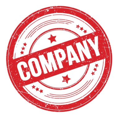 Kırmızı yuvarlak grungy desen damgası üzerine şirket metni.
