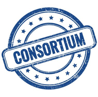 Mavi antika, pasaklı, yuvarlak lastik damga üzerine CONSORTIUM metni.