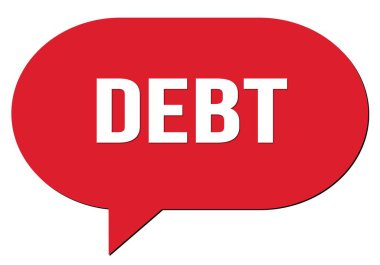 Kırmızı bir konuşma kabarcığı damgası ile yazılmış DEBT metni
