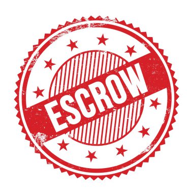 Kırmızı grungy zig zag kenarları yuvarlak pul üzerine yazılmış ESCROW metni.