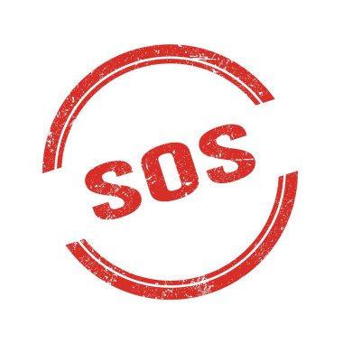 Kırmızı grungy vintage yuvarlak damgalı SOS metni.