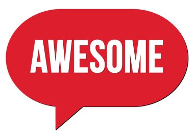 Kırmızı bir konuşma kabarcığı damgası ile yazılmış AWESOME metni
