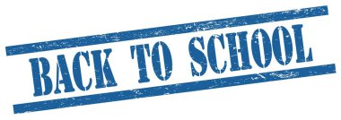 Mavi grungy dikdörtgen vintage damga üzerinde Okula Dönüş metni.