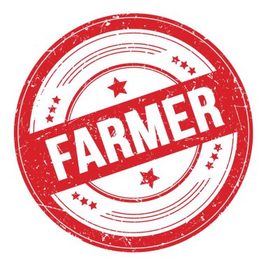 Kırmızı yuvarlak grungy doku damgası üzerine Farmer metni.