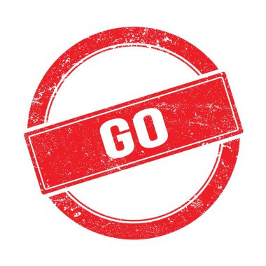 GO kırmızı grungy yuvarlak vintage pul üzerine metin.