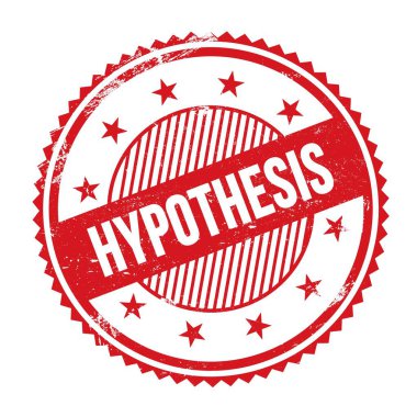 Kırmızı grungy zig zag kenarlarında yazılmış HYPOTHESIS metni yuvarlak pul.