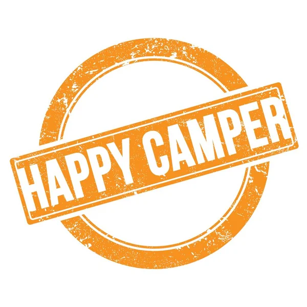 Feliz Camper Texto Naranja Grungy Ronda Vintage Sello —  Fotos de Stock