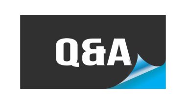 Siyah mavi etiket damgasına yazılmış Q & A metni.