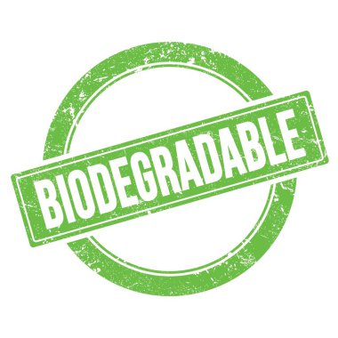 BİODEGRADable yeşil grungy yuvarlak vintage pul metin.