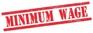 Kırmızı grungy dikdörtgen vintage damga üzerinde MINIMUM WAGE metin.