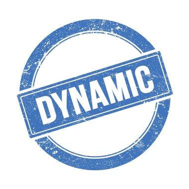 Mavi grungy yuvarlak vintage pul üzerinde DYNAMIC metin.