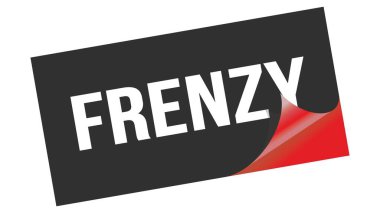 Siyah kırmızı etiket damgası üzerine yazılmış FRENZY metin.