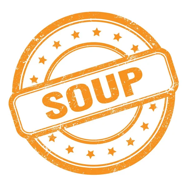 Soup Texto Laranja Grungy Vintage Rodada Selo Borracha — Fotografia de Stock