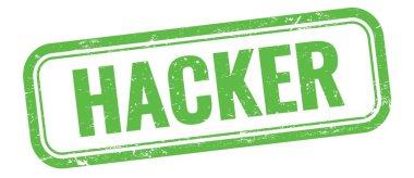 Yeşil grungy vintage dikdörtgen damgalı HACKER metni.
