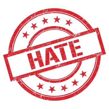 Kırmızı yuvarlak kauçuk damgalı nefret metni.