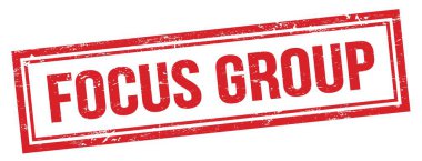 Kırmızı grungy vintage dikdörtgen damgalı FOCUS GROUP metni.