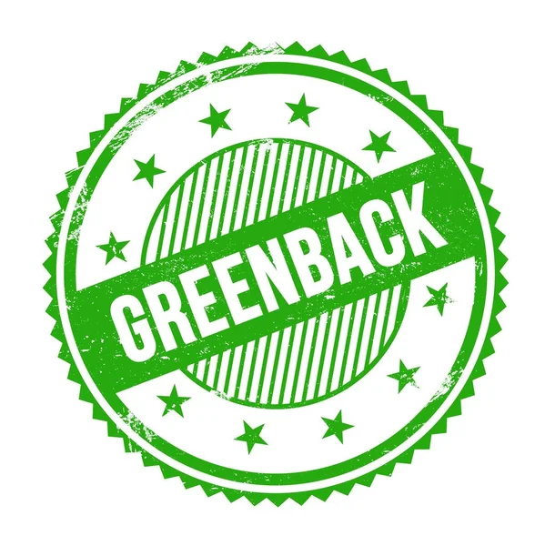 Greenback Szöveg Zöld Grungy Cikcakkos Szegélyek Kerek Bélyegző — Stock Fotó