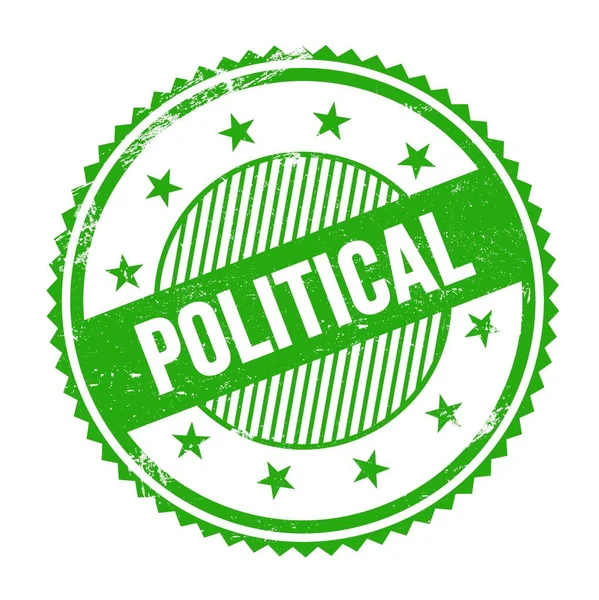 Politischer Text Auf Grünem Grungy Zick Zack Rand Runde Marke — Stockfoto