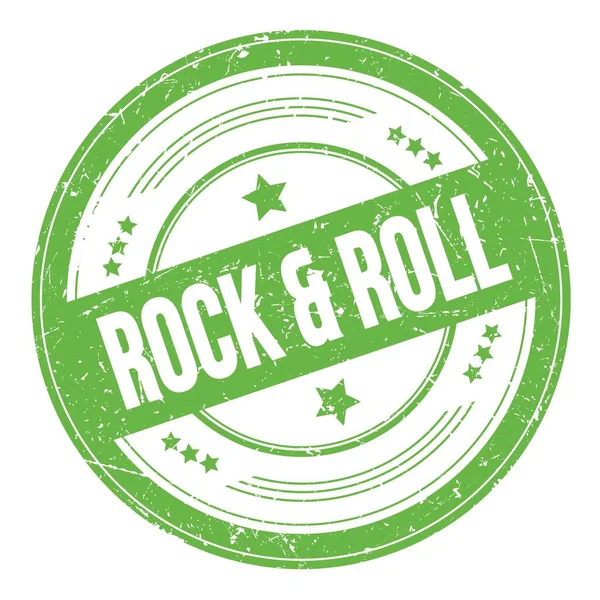 Texto Rock Roll Carimbo Textura Grungy Redondo Verde — Fotografia de Stock