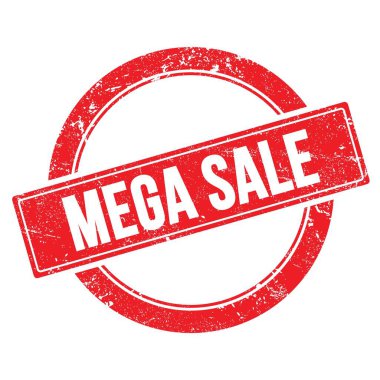 Kırmızı grungy yuvarlak vintage pul üzerinde MEGA satış metni.
