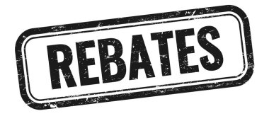 Siyah grungy vintage dikdörtgen damgalı REBATES metni.