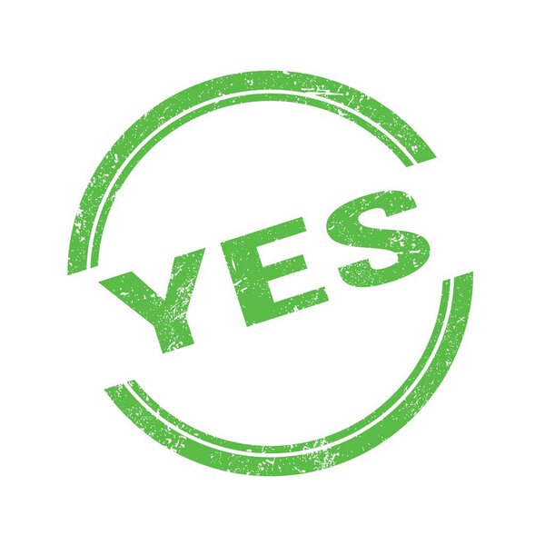 Текст ДА написан на зеленой граненой винтажной круглой марке.